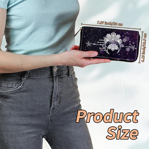 Women's RFID Blocking Wallet PU Leather Slim Bifold Wristlet Clutch with Large Capacity,16 Card Slots & Zipper Coin Purse Pocket Ladies Travel Purse Wristlet,Moonflower2