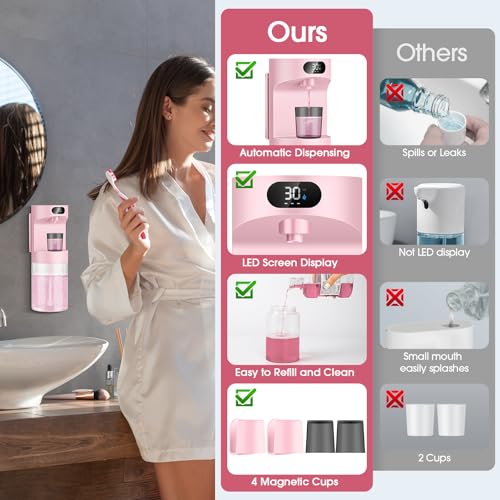 Image of Automatic Mouthwash Dispenser for Bathroom,20.29 oz Touchless Electric Mouth Wash Dispensers Bathroom Accessories Set with 4 Magnetic Cups,4 Modes Wall Mounted Mouth Wash Dispenser for Home