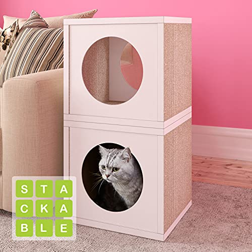Image of Way Basics 13.4 W x 12.6 H Cat Scratcher Cube Scratching Post, White (Tool-Free Assembly and Uniquely Crafted from Sustainable Non Toxic zBoard Paperboard) (PET-SCRACUBE-WE)