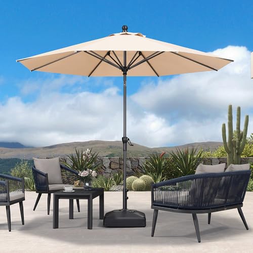 Image of PURPLE LEAF Patio Market Umbrella 10' Round Dual Tilt Beige 8 Metal Ribs