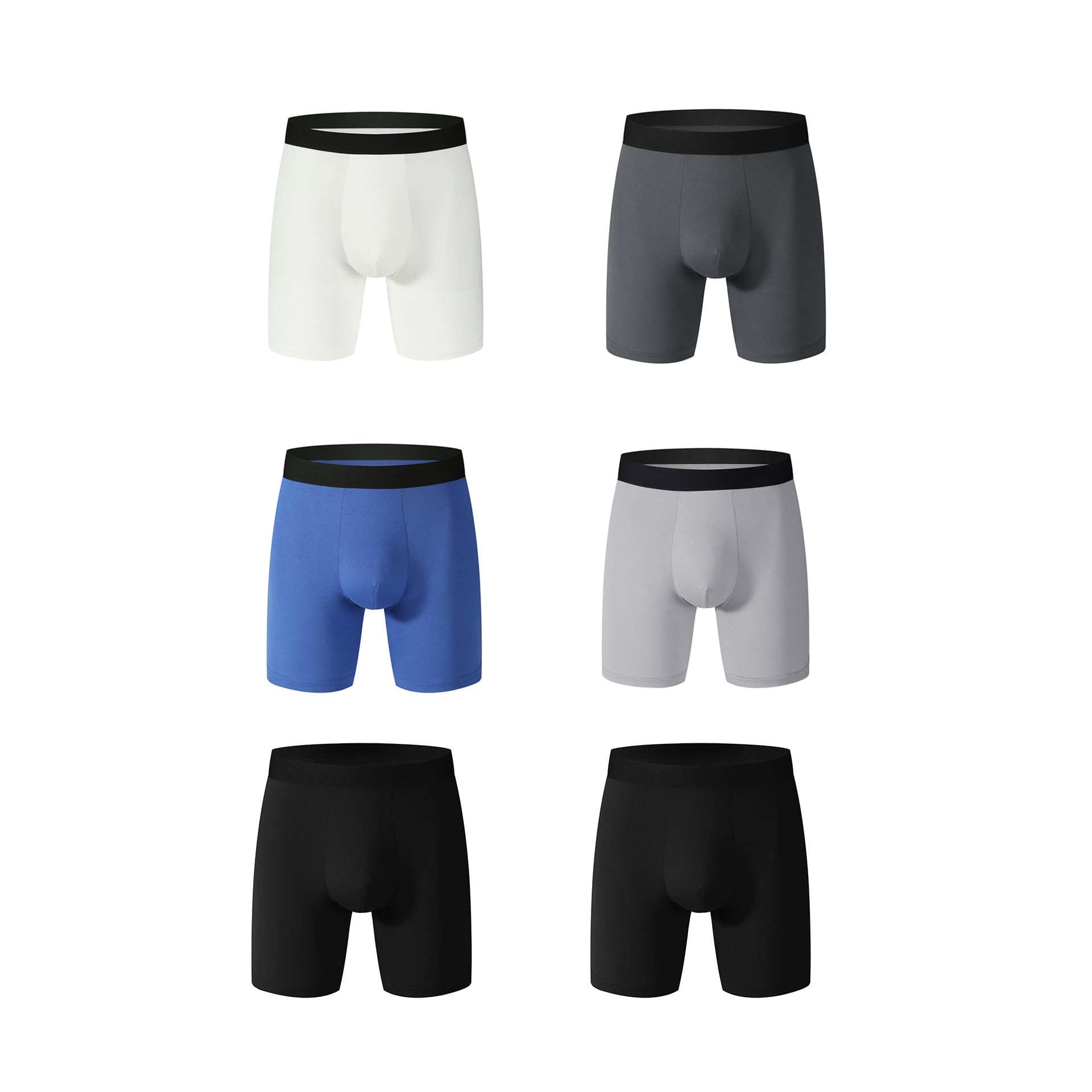 (Confezione da 6) Boxer Aderenti da Uomo A Vita Bassa - Boxer Lunghi Anti-Sfregamento da Uomo in Tinta Unita, Confezione Multipla con Elastico in Vita - Intimo Morbido E Confortevole