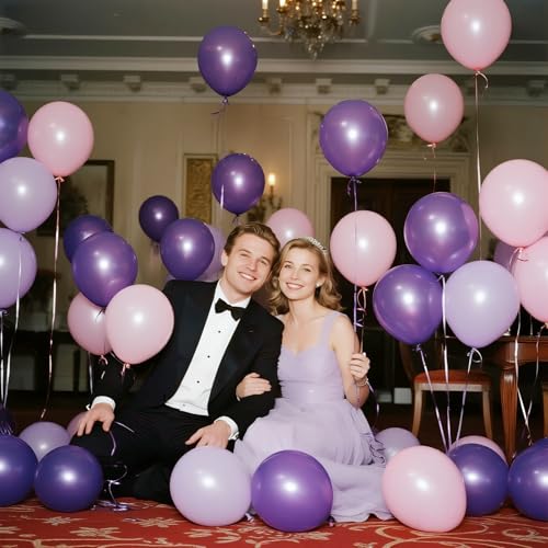 Image of 60 Pieces Pink Purple Balloons, 12 Inches Metallic Light Purple Balloon Confetti Balloons for Birthday, Wedding, Unisex Adults & Children Party Decorations