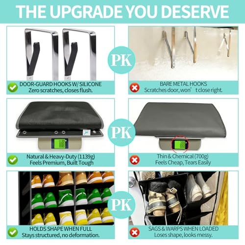 Heavy-Duty, over the door shoe organizer, Extra-Wide Large, shoe organizer, Holds 30 Pairs & Supports 100lbs, shoe rack, with Reinforced Grommets & Bamboo Rods, Fits Men's Size 12 & Boots, Black - Image 6