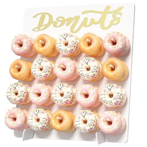 CORTNK Wooden Donut Wall Display Stand - Holder for 20 Doughnuts, Board for Grow Up Party, Birthday, Wedding, Baby Shower Decorations (White)