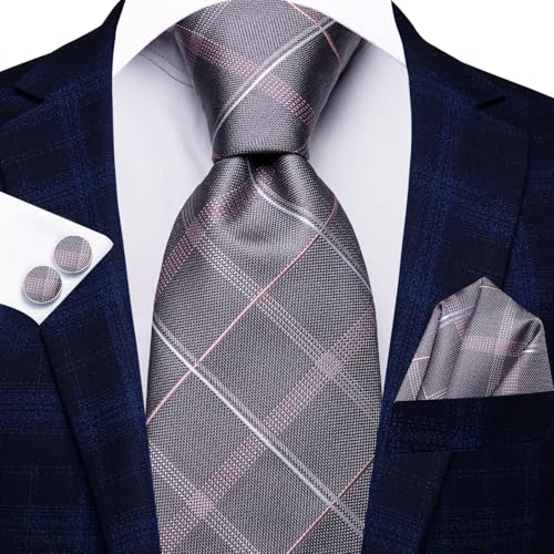 Image of Hi-Tie Men 63inches Tie Set Extra Long Necktie Paisley Tie Pocket Suqare Cufflinks Big and Tall Men Tie