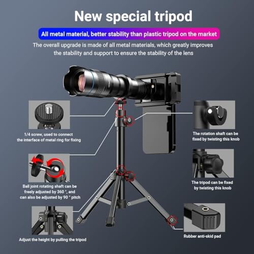 Image of APEXEL 36X Telephoto Lens with Tripod - Professional Telephoto Camera Lens | for iphone, Samsung, Pixel, and More, Optical Zoom Brings Distant Subjects (Buildings, Mountains, Wildlife) Up Close