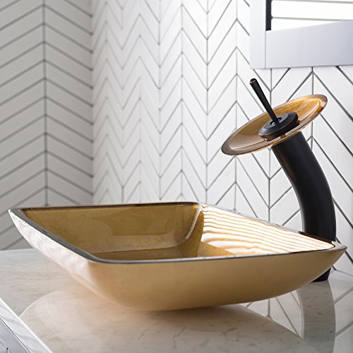 Kraus Gvr-210-Re Golden Pearl Rectangular Glass Vessel Bathroom Sink #TOP3