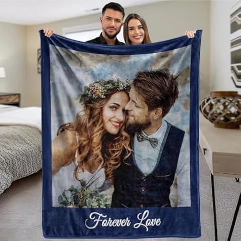 Ships Next Day, Custom Blanket with Picture Boyfriend Girlfriend Gifts Personalized Christmas Couples Gifts Customized Photos Blankets I Love You Birthday Gifts for Men Wife Husband Cover