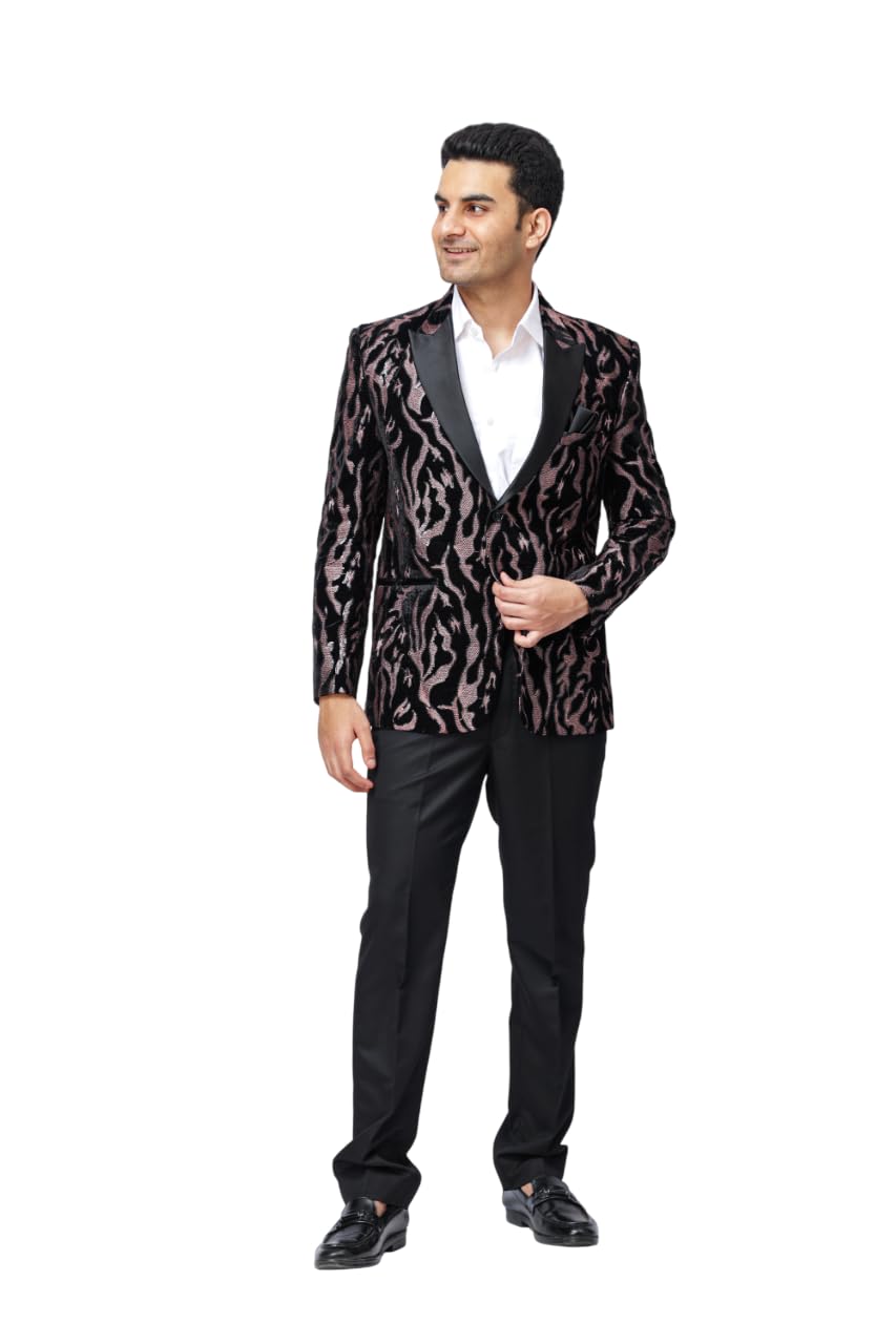 aesthelia Men's Leopard Print Designer Blazer Set – Includes Matching Black Trouser | Festive, Wedding & Ethnic Wear | Regular Fit-picture-31