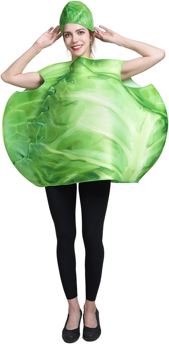 PGOND Adult Lettuce Costume, Cabbage Costumes Green Cabbage Halloween Outfit with Cap, Party Cosplay Halloween Costumes Couples Valentine'S Day