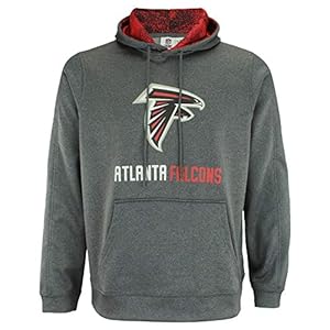 Zubaz NFL Men’s Heather Grey Fleece Hoodie With Static Colored Hood, Pro Football Hoodie, Atlanta Falcons, LARGE