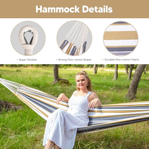 Image of SUNCREAT 2 Person Hammock with Stand, Heavy Duty Free Standing Hammock with Stand Included, Coffee Stripes