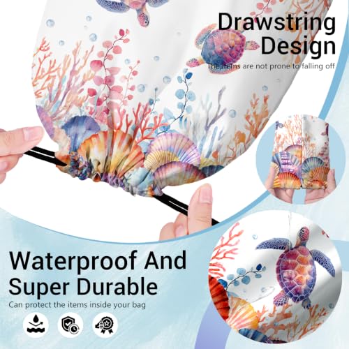 Image of Sea Turtles Coral Drawstring Storage Bag Cloth Shoe Bags for Travel Picnic
