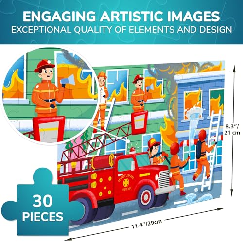 Image of QUOKKA Puzzles for Kids Ages 3-5 - 30 Pieces Puzzles for Toddlers 2-4 - Firefighters Learning Jigsaw Puzzles for Kids 4-6 Years Old - Educational Toys for Boy and Girl