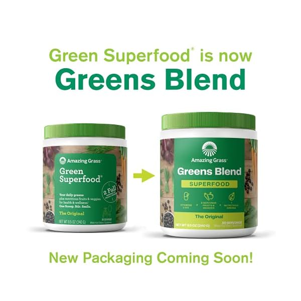 Amazing Grass Greens Blend Superfood: Super Greens Powder Smoothie Mix for Boost Energy ,with Organic Spirulina, Chlorella, Beet Root Powder, Digestive Enzymes & Probiotics, Original, 60 Servings