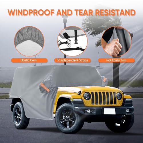 Image of NEVERLAND Cab Cover for 2007-2026 Jeep Wrangler JK JKU JL JLU 4 Door, Waterproof Half Car Cover Oxford with Reflective Strip, Sun Snowproof Cab Car Cover for Convenient Zipper for Trunk