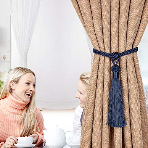 image for UNI AISENG 4PCS Curtain Tiebacks, Hand-Woven Curtain Tie-Backs Tassel,