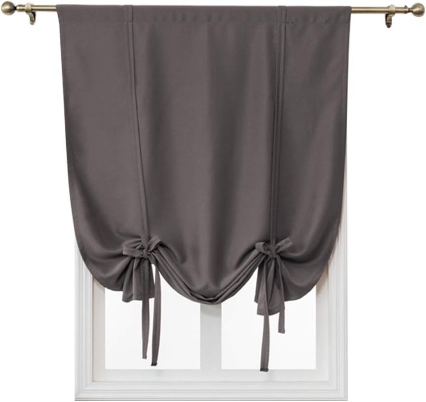 MIFXIN Tie Up Shade Curtain Roman Curtain Blackout Window Shade Darken Curtain for Small Window Bedroom Kitchen Shade Darkening Balloon Curtains & Tie-Up Curtains Rod Pocket Panel (Grey, 47"x47")