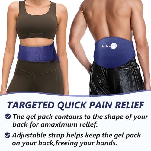 AiricePac Ice Pack for Back Pain Relief, Reusable Gel Lower Back Wrap, Cold Compress Therapy for Waist Lumbar Injuries, Sciatic Nerve, Herniated or Degenerative Disc, Coccyx, Tailbone Pain Blue