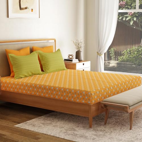 Image of Mytrident Bedsheet for Double Bed Queen Size |90 Inches x 100 Inches | Petal Pop Yellow