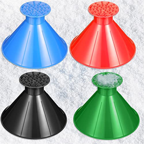 Hicarer Paquete de 4 raspadores de Hielo mágicos Redondos para Nieve, Embudo para Quitar la Nieve del Coche, Herramienta de Pala de Cono mágico para Coche, raspador de Hielo para Coche, Accesorios de