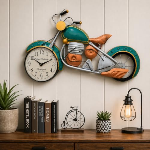 Image of SHREE 'O' GREEN TECH - Large Handcrafted Iron Motorcycle Big Wall Art Bullet Bike Metal Sculpture Decorative Wall Hanging for Home Living Room Office Garage (27 x 16 Inch)