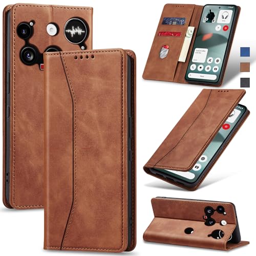 Image of Jasonyu Case for Nothing Phone 3 Leather Wallet Flip Cover with Card Holder,Kickstand, Magnetic Closure,TPU Shockproof Phone Case (Brown)