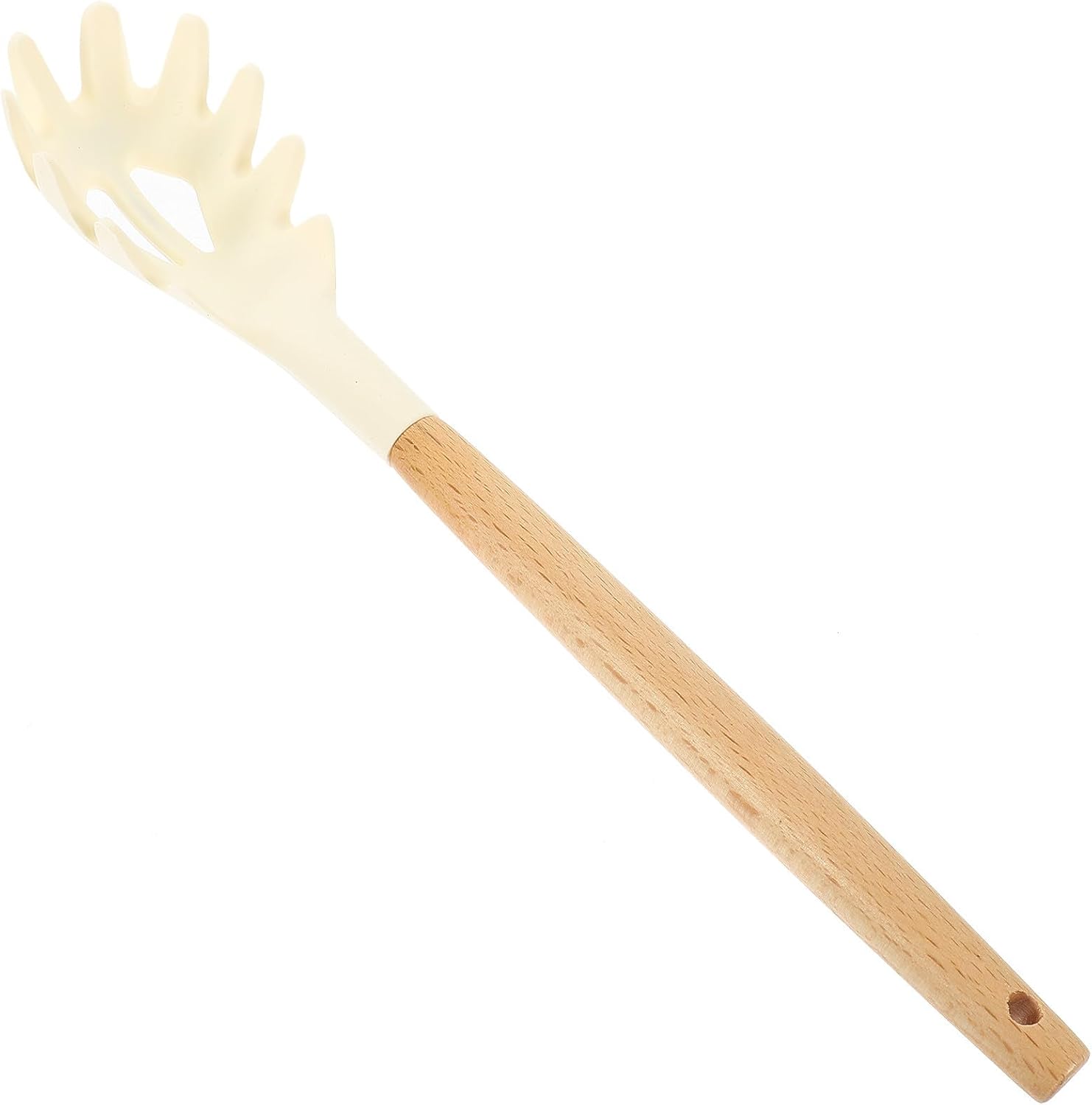 Silicone Pasta Fork with Wood Handle Heat Resistant Spaghetti Serving Spoon for Scooping Noodles and Pasta Anti-skid Kitchen Utensil Safe for Hands for Home Cooking
