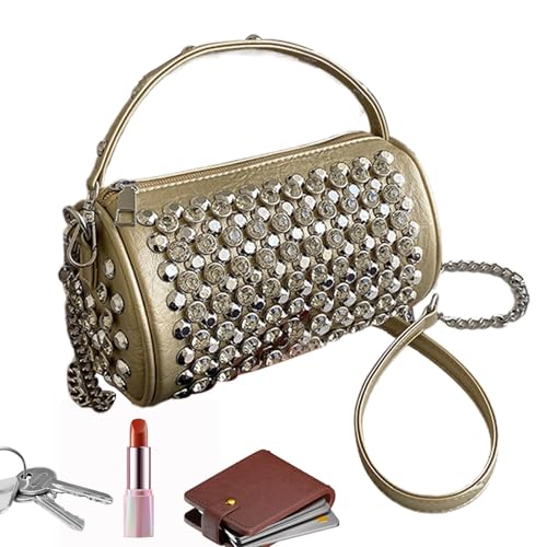 Sac de voyage tendance à rivets avec bandoulière cylindrique