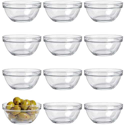 KONZEPT Glasschalen 12er Set 240 ml, Snackschalen & Dipschalen aus Glas, Stapelbar - ideal als Dessertschalen, Müslischalen, Servierschalen und Mini-Salatschüsseln