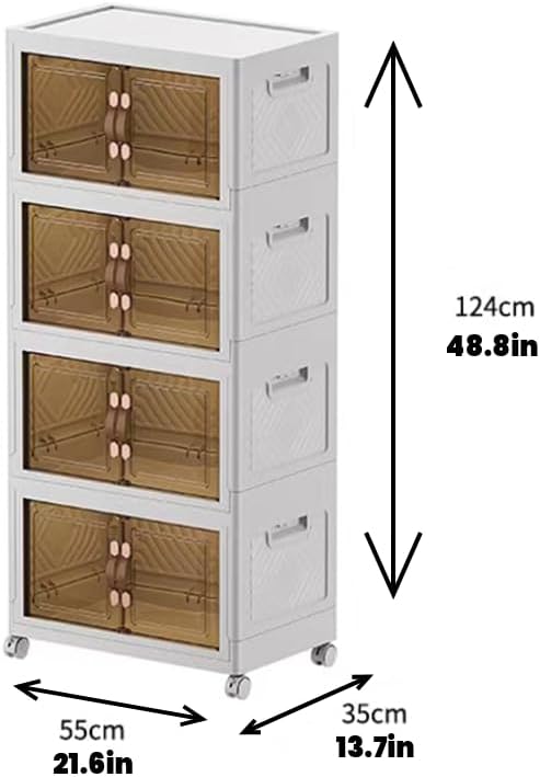 4 tier stackable storage bins with lids, total 199qt (4×49qt) foldable closet organizer with wheels, collapsible plastic storage boxes for clothes, toys, kitchen, office, and dorm room 4-tier 49qt