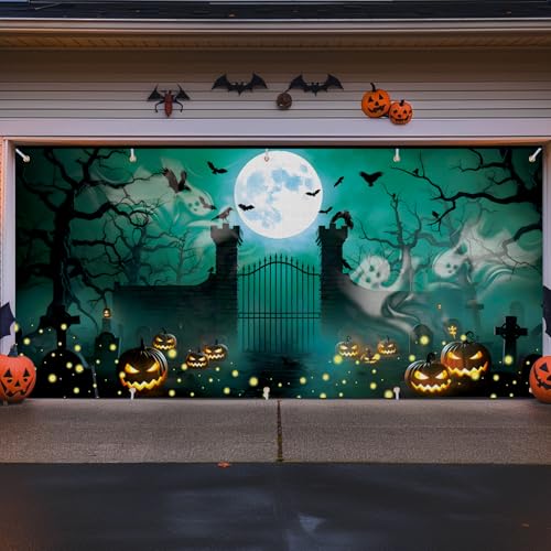 Halloween Garage Door Cover Decorations 6x13 Ft, Large Scary Halloween Garage Door Cover, Horror Garage Door Banner Backdrop Wall Decor for Outdoor Home Window Patio Yard Decor Party Photo Backgrounds