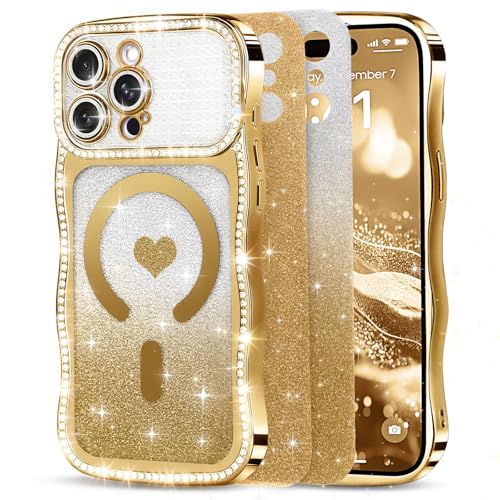 Amzfield Magnetic Case for iPhone 15 Pro Max, Bling Shiny Sparkle, Gold - image 1