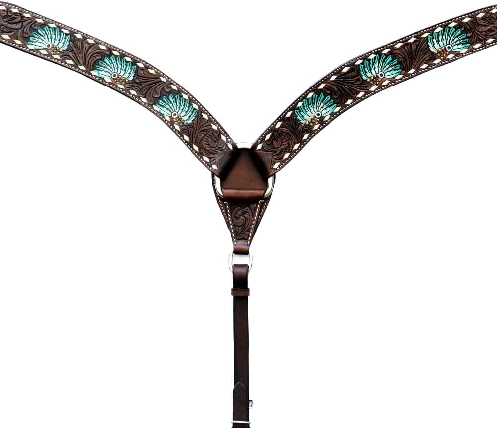 Western Horse - Testiera per cavallo, briglia, pettorale, redini, puntine, in pelle, con lavorazione floreale, realizzata a mano, corazza completa per pony, ME-HBC-080 (cob)