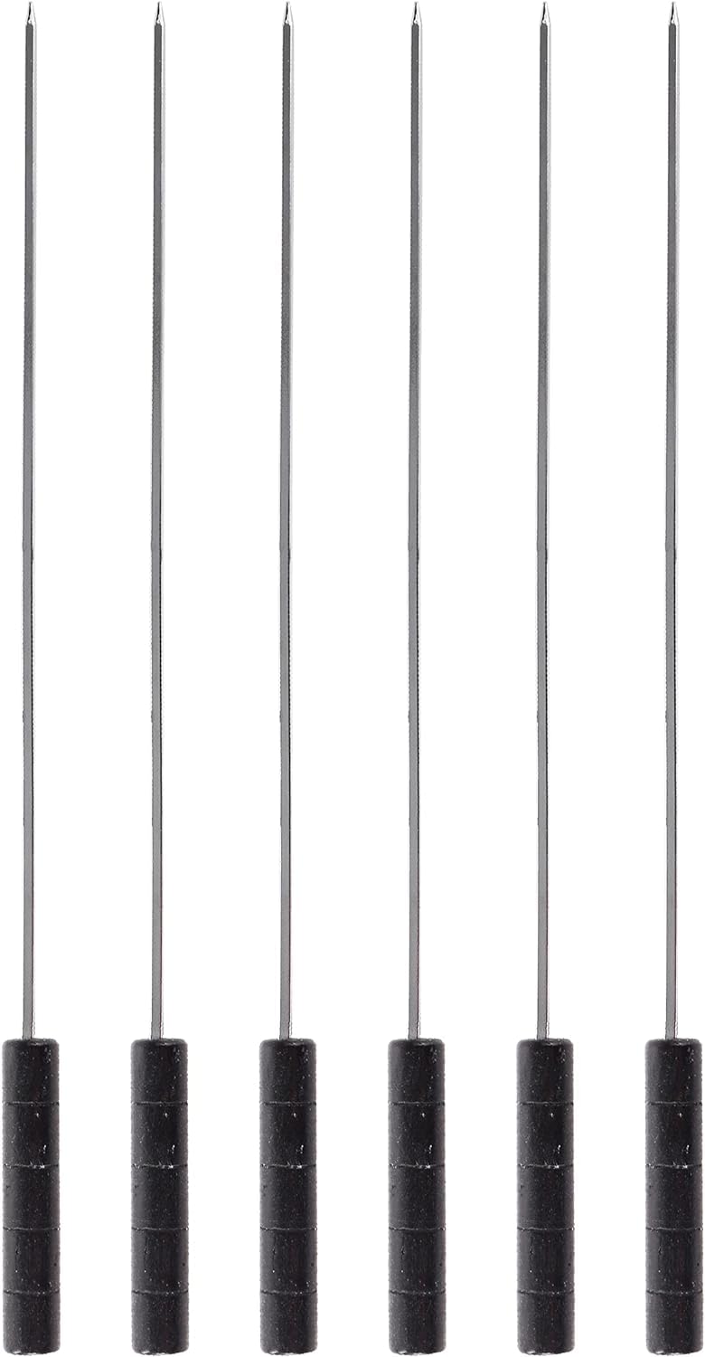 BBQ Square Skewers Set- Pack of Six Skewers with Comfortable Wooden Handle, Perfect for Indoor, Camping, Hiking and Other
