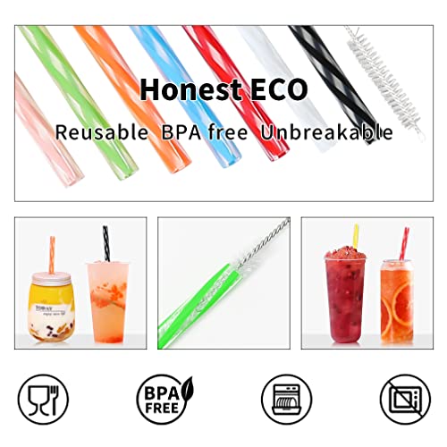 Honest Eco Reusable Stirrer Straws, Straw Cleaner Brush, Short Assorted Color Plastic Straws Fit For Milk & Juice & Coffee & Smoothies & Cocktail & Kids Straws Kit (36Count-9.5In) #TOP3