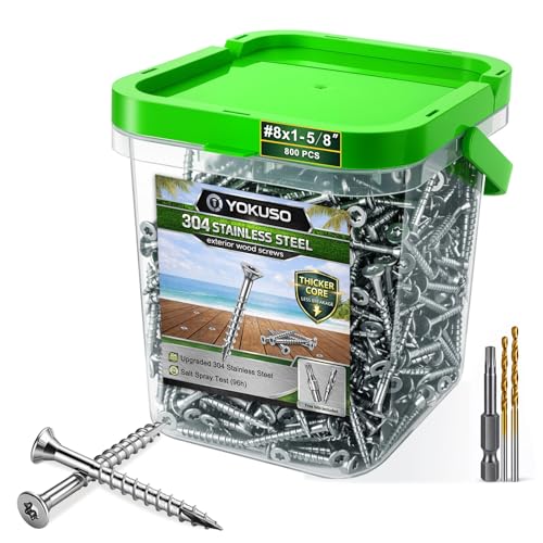 Image of #8 x 1-5 /8 inch Stainless Steel Wood Screws - 304 Stainless Steel Exterior Deck Screws (800 PCS), Corrosion & Rust Resistant, T20 Torx Flat Head for Outdoor Wood,Fence & Marine (3 Driver Bits Included)