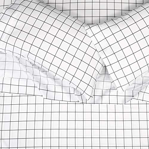 Amazon Basics SS9-FUL-BLG Soft Microfiber 4-Piece Bed Sheet Set With Elastic Side Pockets, Full, Black Grid thumb #1