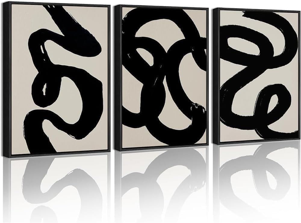 Tableau abstrait pour grand mur lianyibo solution déco salon triptyque noir et blanc - 8