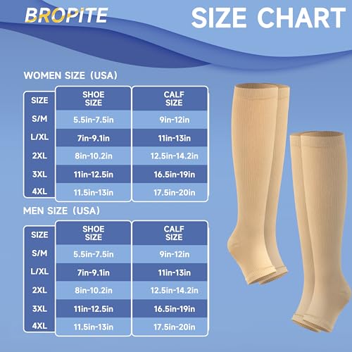 Image of bropite 3 Pairs Open Toe Compression Socks for Women, Support for Travel | Graduated 15-20 mmHg compression circulation,reduces swelling.3 pairs open toe design for travel,nurses,pregnancy comfort