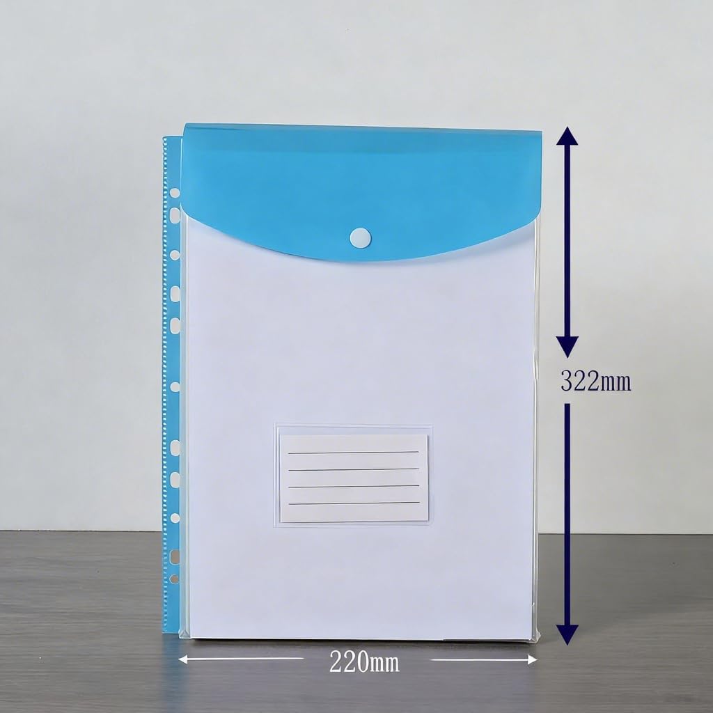 Plastic Wallets A4 Folders 12-Pack: Vertical Punched Pockets Document File Storage with Button Closure - Clear Expandable Envelope Style for Ring Binder Office School Home Business Travel Storage - Image 3
