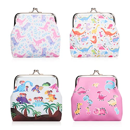 Oyachic 4PCS Coin Purse Buckle Clasp Purses Kiss Lock Bag Vintage Pouch Girl Change Purse Clasp Handbags Wallets for Women (4 pcs dinosaur)