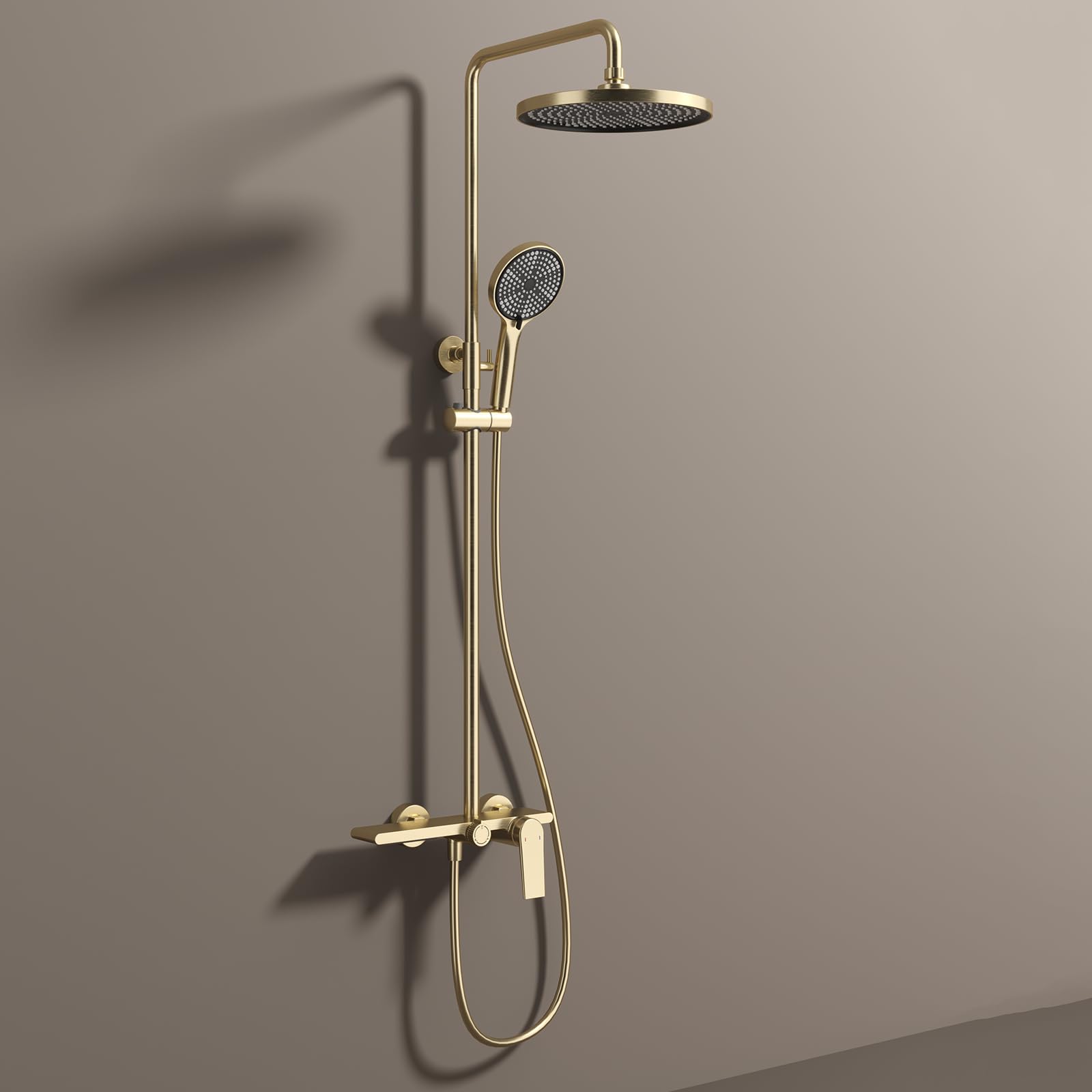 Mitigeur de douche anti-calcaire or brossé avec pommeau 3 modes