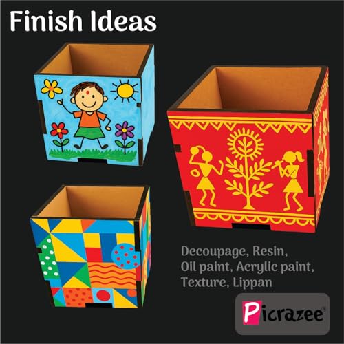 Image of PICRAZEE DIY Art & Craft Painting Kit for Kids Adults | Wooden Pen Stand Painting Set with 6 Colors, 2 Brushes & Mixing Palette | Creative Activity Set for Home Decoration School Projects Art Practice