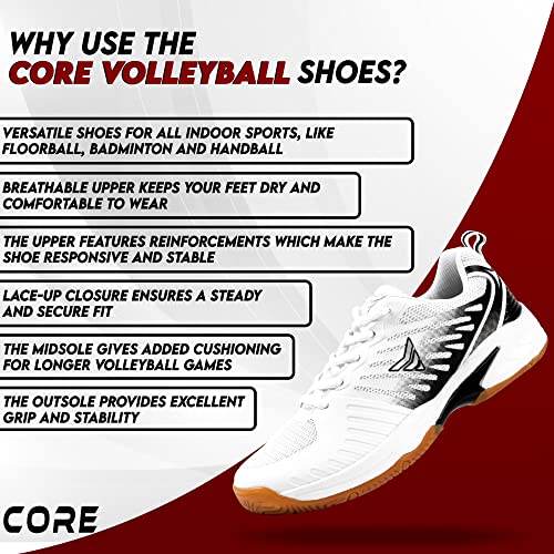 Core Volleyball Shoes - Lightweight Volleyball Shoes Men And Women - Indoor Court Shoes Suitable For Badminton, Pickleball, Squash And Other Indoor Sports White #TOP4