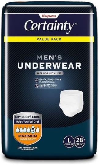 Certainty Men's Underwear, Maximum Absorbency Large 28.0ea
