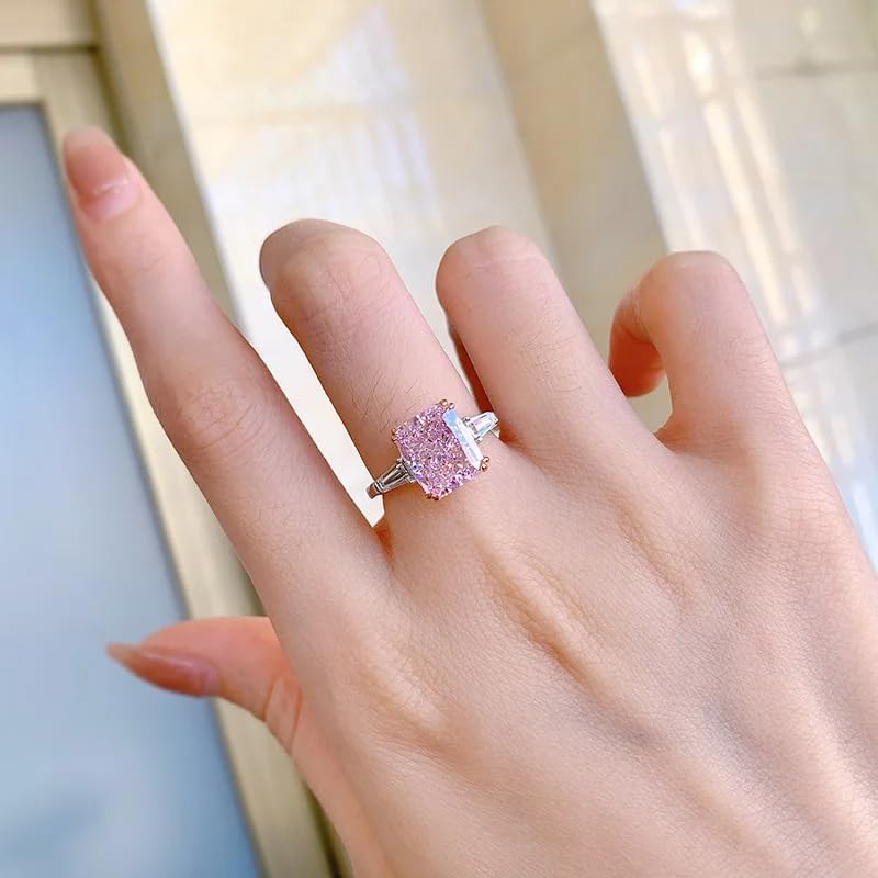 Pink Diamond Ring | Pink Diamond Rings for Women |2 Carat Radiant Cut Created Pink Diamond Engagement Ring| Genuine 925 Silver Non Tarnish 14k White Gold Over