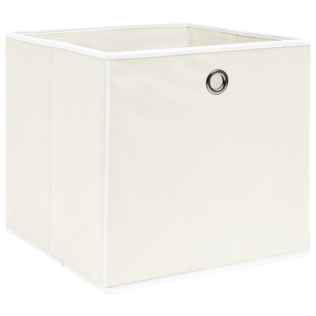 QZZCED Foldable Storage Boxes 10 Pack, Non-Woven Fabric Storage Cubes White 32x32x32 cm, Durable Bins with Metal Eyelet for Wardrobe Shelf Cabinet