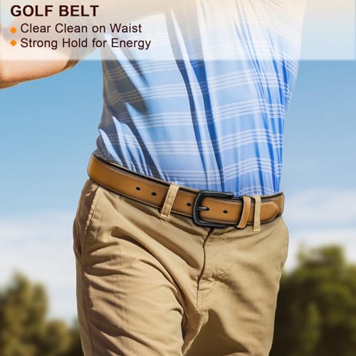 Image of BULLIANT Men Belt 2Pack-Leather Belt 7Holes Comfortable For Men's Dress Casual Jeans 1 3 /8 inch