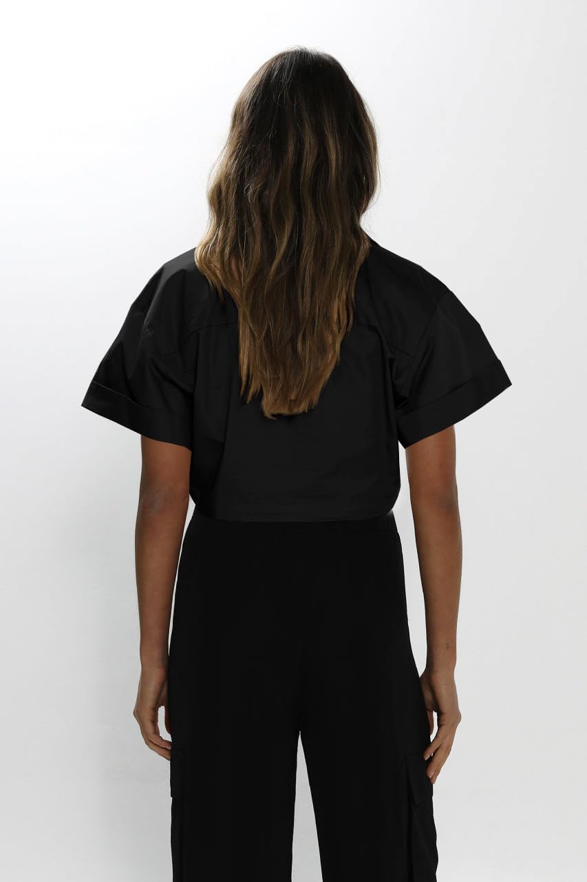 Imily Bela Womens Cropped Shirts Summer V Neck Twist Front Tops Blouses with Pockets - Image 4